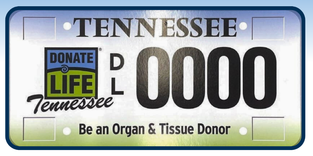 Donate Life Tennessee specialty plate design with Donate Life logo